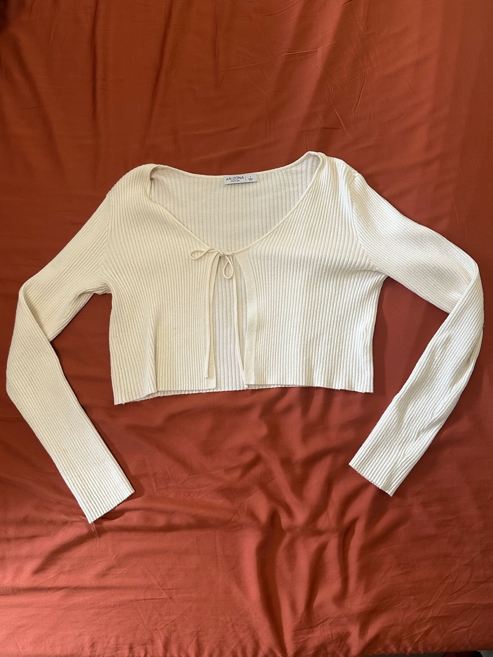 Cream Ribbed Tie-Front Sweater Crop Top